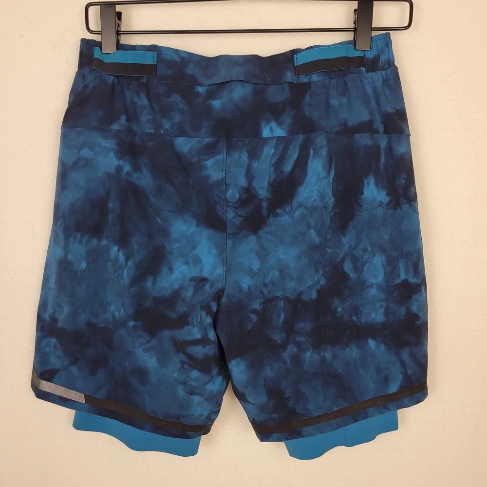 Lululemon Men's Surge Lined Shorts M blue tie-dye‎ reflective details